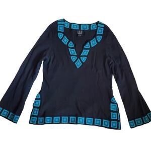 Y2k Crochet Fairycore Flare Sleeve Long-Sleeved Top Black - Size large